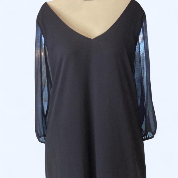 Lulu's Navy Blue Dress with open shoulder sheer sleeves S - Picture 1 of 5